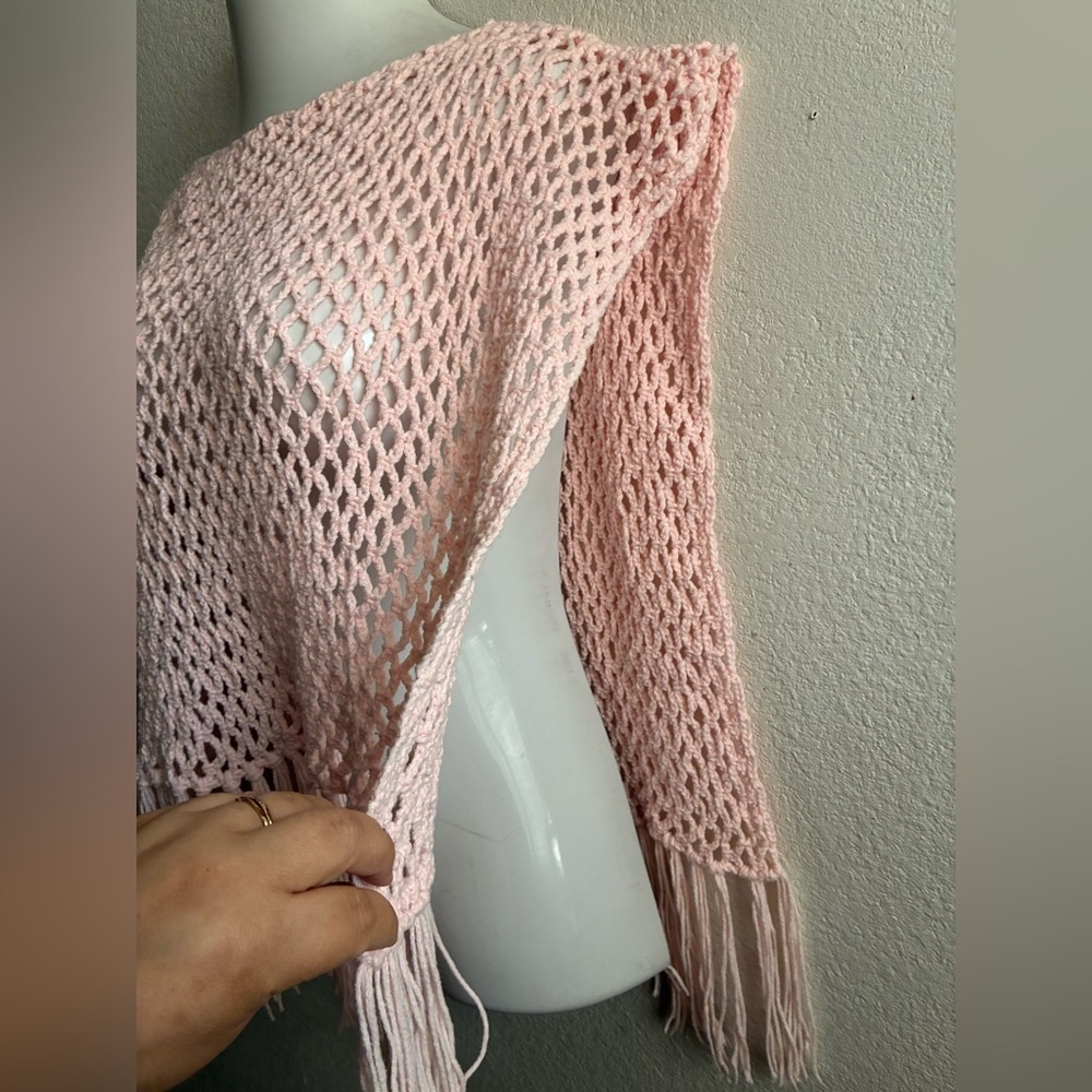 Pink Fringe Knit Sweater Poncho OS - Picture 6 of 8